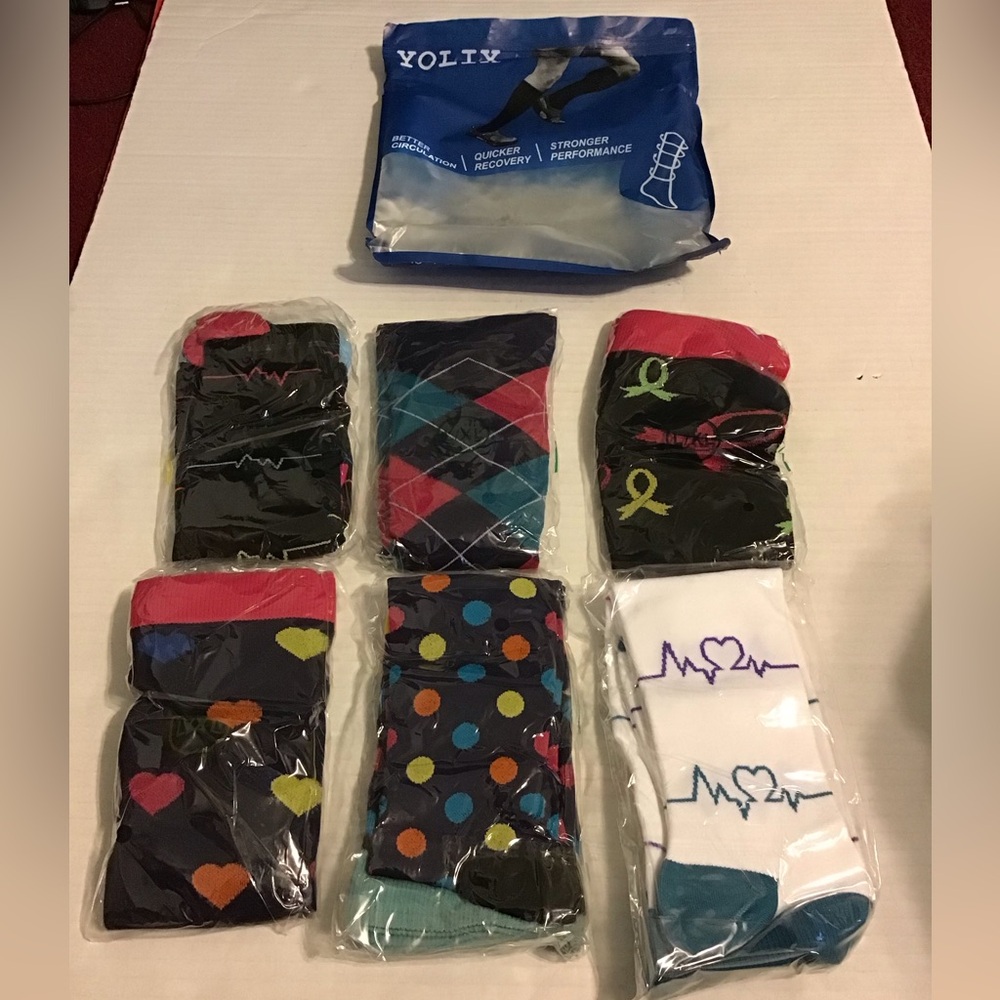 YOLIX COMPRESSION SOCKS 6 PR SZ L/XL WOMENS MENS NWT